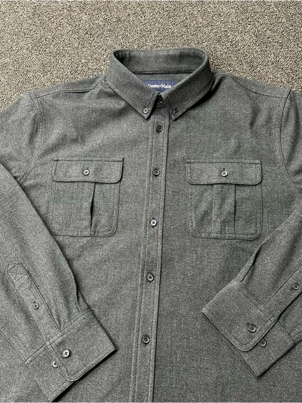 Mizzen + Main Upstate Flannel Shirt Button Down Pockets Mens XL Black Heather